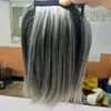 La cola de caballo de pelo gris de sal y pimienta se envuelve alrededor de la peinadora de cola de caballo gris plateada para las mujeres Clip recto natural en la extensión humana 120g