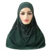 High Quality Medium Size 70*60cm Muslim Hijab with Lace Pull On Islamic Scarf Head Wrap Pray Scarves Womens Headwear Hat