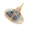 Rainbow Powstała Titanium Quartz Druzy Geode Agat Freeform Wisiorek Owalny Pozłacany Drut Zawijany Naturalny Klaster Klastra Klastry Kamień na żywicy Base Handmade Charms