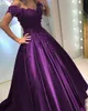 2022 Purpurowy Satin Quinceanera Suknie Ball Suknia Zroszony Cekiny Koronki Aplikacja Sweet 16 Sukienek Vestidos De Formal Party Suknie