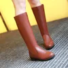 Bottes d'équitation femmes chaussures plate-forme talon mi-haut genou bout rond talons épais longue femme noir rouge taille 43 210517