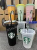 Mermaid Goddess Starbucks 24oz/710ml Plastic Mugs Tumbler Reusable Clear Drinking Flat Bottom Pillar Shape Lid Straw Cups 4437