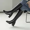 Diz Yüksek Çizmeler Kadın Ayakkabı Hakiki Deri Topuk Uzun Kare Toe Zip Blok Topuklu Kadın Sonbahar Kış 210517