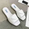 2022 Designer Women Sandals Square Toe Genuine Leather Slippers Fashion Flat Flip Flops High Heel Sandal Beach Slides Hotel Bath Fasion Slipper With Box 35-40