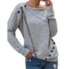 Jesień Zima Kobiety Moda Zipper Przycisk Odzież Dama Okrągła Neck Solidna Kolor Z Długim Rękawem Bluzka Ity Loose Casual Top 211108