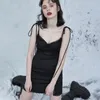 Sexy Spaghetti Straps Bodycon Gothic Black Dress Women Streetwear Black Lace Up Mini Female Dress Casual Purple Dress 210522