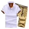 Cotton Mens Sets Summer Button Polo Shirts Sets Turn Down Mens Shorts 4XL Men Clothes 2 Piece Set Tracksuit Elastic Waist Shorts 210601