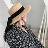 Women Bowknot Raffia Flat Hat Summer Beach Vacation Cap Outdoor Sun Protection Casual Caps Vintage Sweet Wide Brim Hats