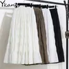 Grande taille noir longue jupe femmes Stretch taille haute solide en mousseline de soie a-ligne décontracté plissé midi Faldas Saias Streetwear 210421