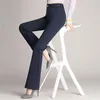 Pantalon femme Capris 2021 décontracté rétro femmes uni solide taille haute évasé jambe large Chic pantalon mince Long ample travail grande taille