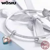 WOSTU Pure 925 Sterling Silver Open Heart Rose Gold Key Charms Koraliki Fit Bransoletka Naszyjnik DIY Biżuteria Moda CQC844