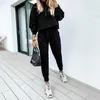 Hirigin Dressuit Kobiety Zestaw O Neck Loose Top Sweatshirt + Lace Up Pencil Spodnie 2 sztuk Zestawy 2020 Jesień Kobiety Odzież Garnitury Y0625