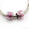 50pcs / massor rosa emaljfotavtryck Big Hole Spacer Pärlor för smycken gör armband Halsband DIY Tillbehör 8x10mm