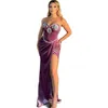 Veralove Long Velvet Prom Dress Mermaid 2022スプリットホットピンクビーズアフリカのガールパーティーガウンローブデマリエ