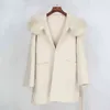 OFTBUY Real Fur Coat Winter Jacket Women Loose Natural Fur Collar Cashmere Wool Blends Outerwear Streetwear Oversize 211110