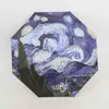 Винсент Ван Гог Масло живопись Звездная ночь Три Складной Зонтик 8 Ретка Устойчивый к ветру Рамка для Женщин Мужчины Дети 210320