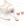 Fashion Butterfly Necklace Cute Style Pendant Necklaces Earrings Sets Stainless Steel Chains Jewelry Set rose gold Color