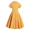 Kvinnor sommar vintage fransk stil klänning gul färsk söt mittlängd v-hals plus storlek smala klänningar kvinnlig LR1325 210531