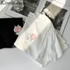 Kimutomo desenhos animados impressão t-shirt fêmea primavera roupas verão estilo coreano meninas o-pescoço solto tops outwear casual 210521