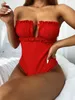 Strapless One Shoulder Bikini Top Hollow Bandage Backless Flounce Woman Summer Beach Party Piece Bandeau Bathing Suit 210604