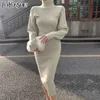 FORYUNSHES Frühling Herbst Sexy Off-The-Schulter Rollkragen Stricken, Figurbetontes Kleid Frauen Elegante Pullover Lange Kleider Koreanische 210709