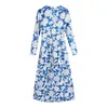 Fashion Floral Print Midi Dress Women Summer Square Collar Long Sleeve Female Side Slit Dresses Vestido Feminino 210430