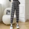 Lente zomer vrouwen hoge taille casual plaid enkellange broek vrouwelijke losse leggings harem 210430