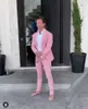 ファッションピンクの男性スーツの結婚式の衣装ホムタキシードグルーミングマンスリムフィットブレザー新郎のスーツTerno Masculino 2 PCSジャケットパンツX0909