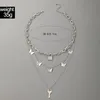 Pretty Butterfly Key Pendant Neckalce for Women Multi-layer Geometry Alloy Metal Adjustable Jewelry Collar