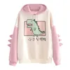 Dinosaure surdimensionné sweat à capuche dessin animé femmes mode sweat décontracté imprimé Style coréen épaissir hiver dino sweat à capuche hauts 220217