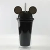 8 색 15oz 아크릴 텀블러 돔 뚜껑과 밀짚 더블 벽 투명 플라스틱 텀블러 마우스 귀가 재사용 가능한 귀여운 음료 컵 사랑스러운 FY4301 1030