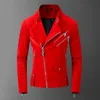 Skull Bonded Leather Red Jackets Men High Street Style Turn-down Neck Streetwear Mens and Coats Casacas Para Hombre 210811