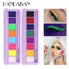 Marca Handaiyan enfrenta a placa de pintura solúvel em água 8 cor brilho escuro ultravioleta pintura corporal luminoso de halloween maquiagem de maquiagem Eyeshadow