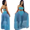 Summer Womens Two Piece Dresses Sexy Mesh Crop Top Strapless Skirt Bodycon Dress Fashion Solid Colors High Quality S-XXL