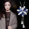 New Silver Sweater Chain Rhinestone Pendant Necklace Wholesale wedding Jewelry Owl Bling Austrian Crystal Korean Fashion Necklace DHL free