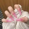 False Nails 24 шт. Длинные гробные Ложные ногти Синий Алмазный дизайн Искусственная балерина Подделка с клей Полная крышка Советы для ногтей на 220225