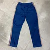 Men's Pants Sea Blue Needles Men Women Stripe Butterfly Embroidery Logo Ribbon Track High Street Trousers Clothing