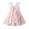 Flickor Sommar Solid Färg Ärmlös Klänning Butterfly Vingar Barn A-Line Mesh Princess Dress Q0716