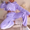Missakso Fashion Two Piece Set Streetwear Hoodies Outfit Pockets Autumn Winter Top And Pants Casual Women Sport Sets White Pink 210625