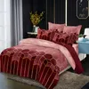 Nordic Simple Plaid Plaid Cover Cover Cover Set Burgundy Golden Lines مجموعات الفراش مع وسادة Double Queen King Quilt Cove779478