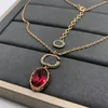 Ladies Big Ruby Pendant Necklace with Box Letter Diamond Trendy Jewelry Charm Party Banquet Necklaces Gift Crystal Chain