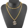 Strass US Dollar argent signe pendentif collier hommes rappeur Hip Hop Punk longue chaîne collier femmes déclaration colliers cadeau