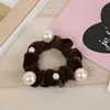 Black Christmas Mulher New Chegada Velvet Pearl Hairs Elásticos Cordas Scrunchies Girls 'No Crease Hair Ties Women Hair Acessórios 422 K2