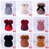 Mignon Épaissir Hiver Chaud Chapeaux Pour Enfants Avec Double Pompon Bowknot Bonnets Tricotés Bonnet Doux Filles Garçons En Plein Air Chapeau Bonnet RRA4510