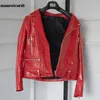 Mauroicardi Spring Red Pattern Faux Leather Biker Jacket Long Sleeve Zipper Plus Size Streetwear designer Men Clothing 211008