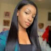 Brazilian Straight Lace Front Wig Pre Plucked Bleached Knots 36 Inch 150% Burgundy Red/Blonde/Pink/Blue/Brown/Purple/Ginger Orange Black Synthetic Wigs For Black Women