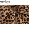 Fashion Women Vintage Leopard Jacket Long Sleeve Zipper Casual Cropped Autumn Short Outerwear Plus Size chaqueta Tops 210514