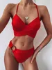 Maillot de bain rouge pour femmes Halter Bikini Set Maillot de bain Brésilien Maillots de bain sexy 210621
