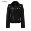 Mulheres outono preto falso macio jaqueta de couro casaco zíper básico colarinho colarinho motocicleta punk outerwear 210430