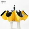 Ombrello di protezione UV antivento giallo automatico con disegno di anatra di cartone animato per ombrelli pieghevoli soleggiati e piovosi per ragazza da donna